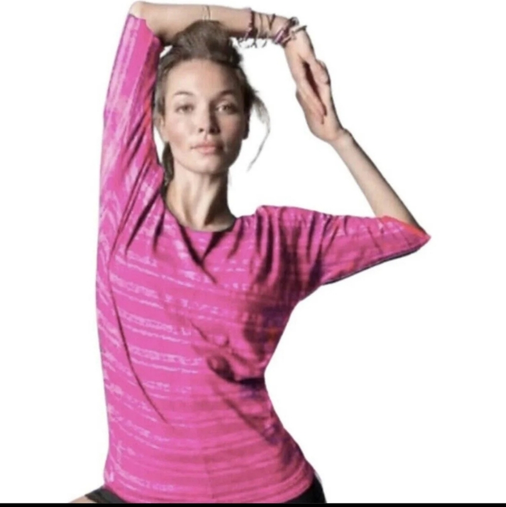 Athleta Pink Dory striped dolman sleeve shimmer Shirt. SIZE XL